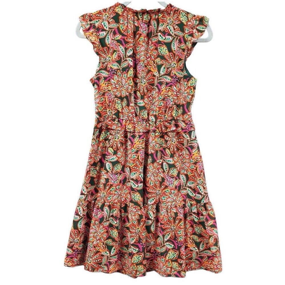 J Crew Floral Ruffle V Neck Mini Dress Sz 6 - Picture 2 of 3